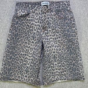 Disclosure Leopard Print Denim Shorts Womens 9/29 High Rise Longline Jorts Brown